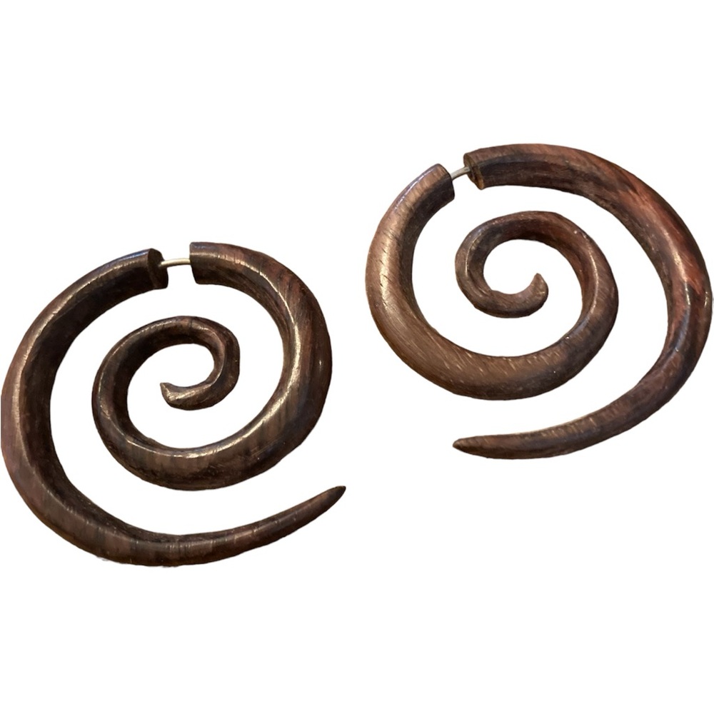 Sale! Gorgeous spiral faux gauge wood earrings